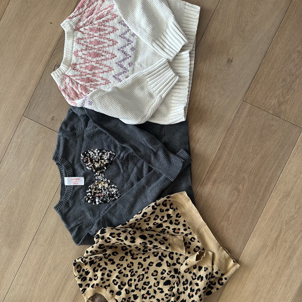 Stylish Sweater Trio - White, Gray, Leopard Print